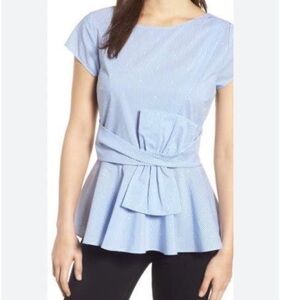 Halogen Light Blue Striped Peplum Workwear Blouse